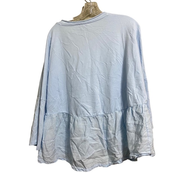 Anthropologie Blue Linen/Cotton Peplum Knit Top Sz S - Picture 3 of 5